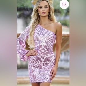 Homecoming One-Sleeve Florence Mini Dress in Ice Pink